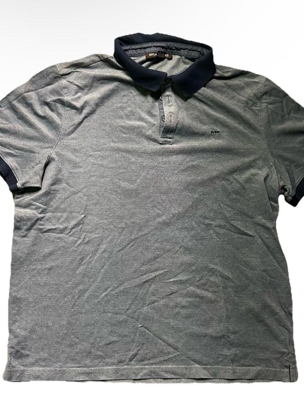 Men’s Michael Kors Blue Grey Golf Polo Navy Blue Collar Size Large